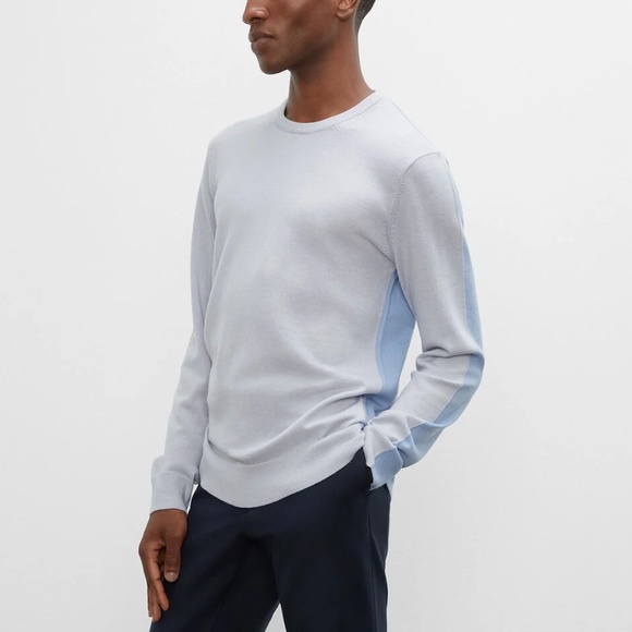 Colorblock Merino Wool Crewneck Sweater - Brand New - NEVER WORN - Light Blue - Picture 1 of 5